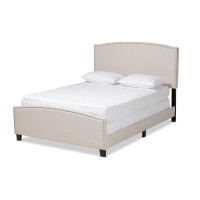 Baxton Studio Morgan Modern Transitional Beige Fabric Upholstered Queen Size Panel Bed