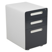 Ergonomic 3-Drawer Mobile Locking Filing Cabinet With Anti-Tilt Mechanism & Letter/Legal Drawer, White With Charcoal Faceplate