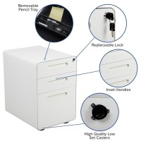 Ergonomic 3-Drawer Mobile Locking Filing Cabinet With Anti-Tilt Mechanism And Hanging Drawer For Legal & Letter Files, White