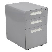 Ergonomic 3-Drawer Mobile Locking Filing Cabinet With Anti-Tilt Mechanism And Hanging Drawer For Legal & Letter Files, Gray