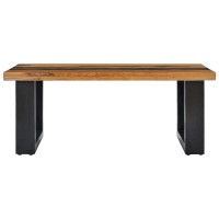 Vidaxl Solid Teak Wood & Polyresin Coffee Table With Handmade Tabletop, Mango Wood Base, Durable And Rustic Multicolor Rectangle Table - Versatile Use For Living Room