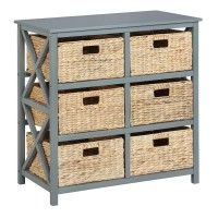 Ehemco 3 Tier X-Side End Storage Cabinet With 6 Wicker Baskets, Gray