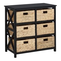 Ehemco 3 Tier X-Side End Storage Cabinet With 6 Wicker Baskets, Black