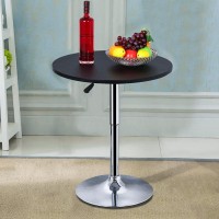 Yaheetech Round Pub Bar Table High Top Table Cocktail Table Mdf Top With Silver Leg Base 27.4-35.8 Inch Adjustable 88 Lb Capacity, Black