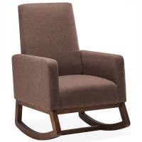 Belleze Modern Rocking Chair, Nursery Glider Rocker With Comfortable Padded Seat Solid Wood Base, Fabric Upholstery Arm Chair For Living Room Bedroom Baby Room - Felix (Brown)