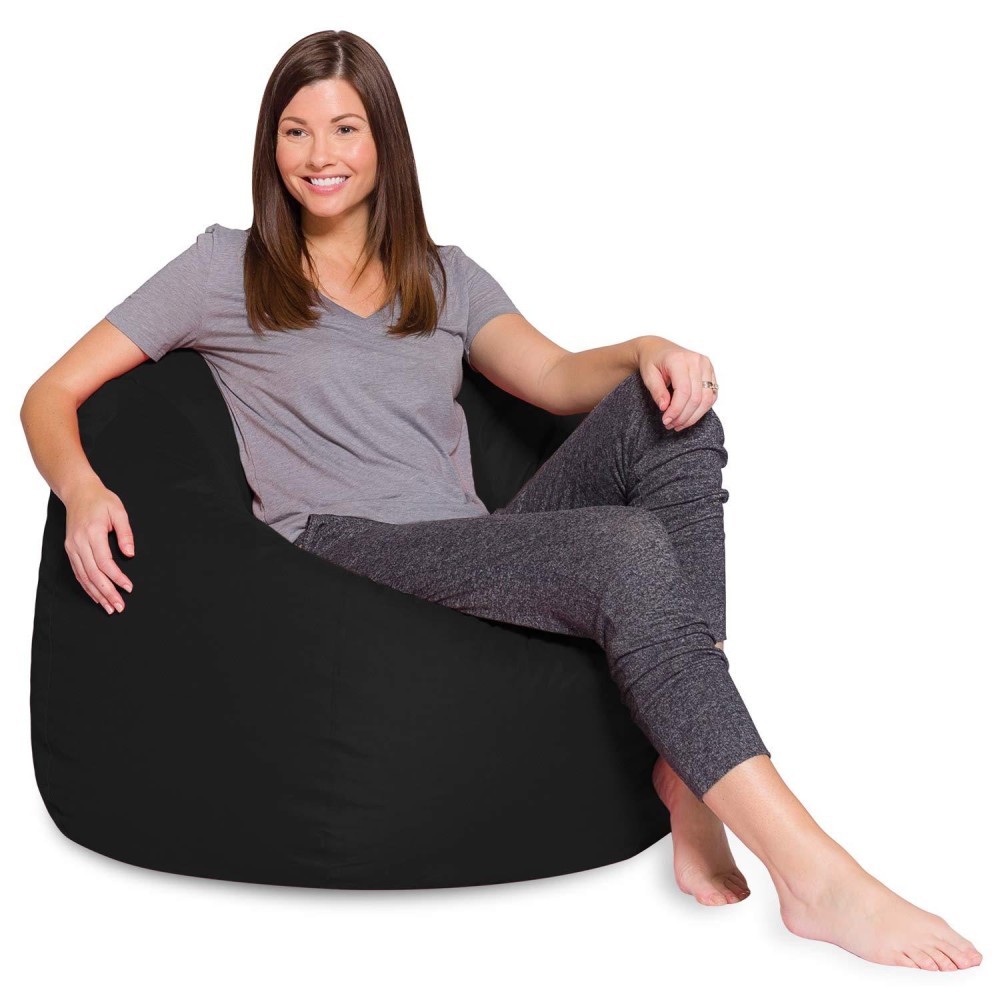 Posh Creations Bean Bag Chair For Kids Teens And Adults Includes Removable And Machine Washable Cover Solid Black 48In Xl