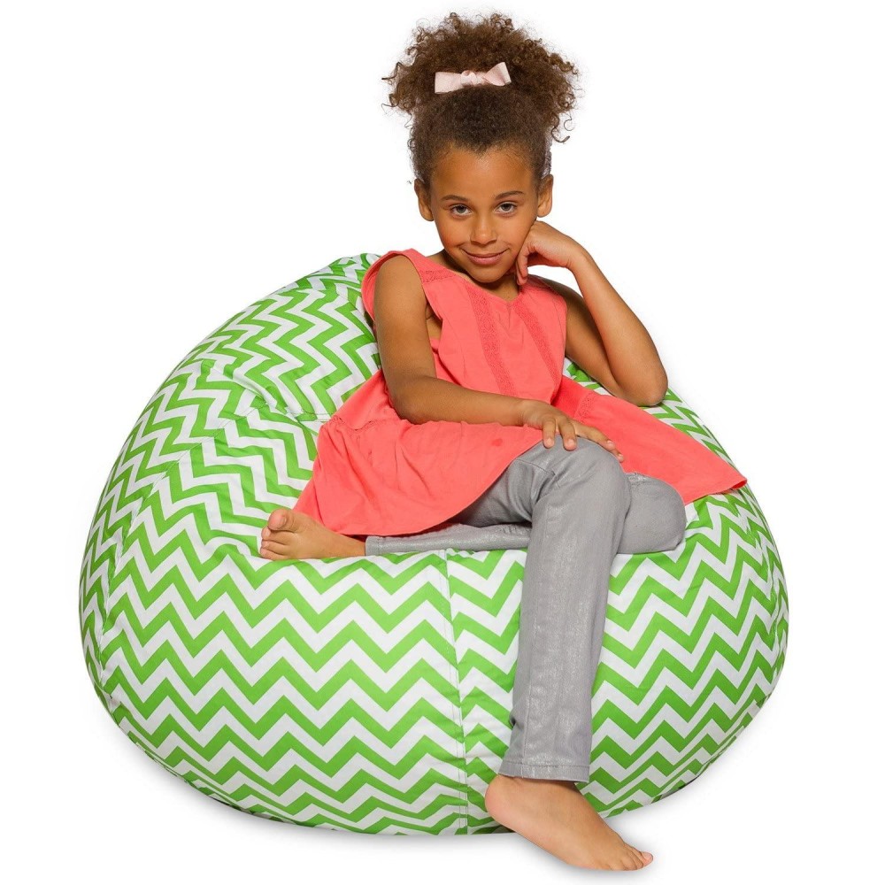 Posh Beanbags Bean Bag Chair, Large-38In, Pattern Chevron Green And White