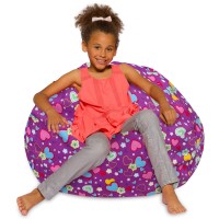 Posh Beanbags Bean Bag Chair, Large-38In, Canvas Multi-Colored Hearts On Purple