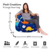 Posh Creations Bean Bag Chair For Kids Teens And Adults Includes Removable And Machine Washable Cover Canvas Dinos On Blue 4