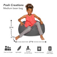 Posh Creations Bean Bag Chair For Kids Teens And Adults Includes Removable And Machine Washable Cover Heather Gray 27In Me