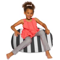 Posh Creations Bean Bag Chair For Kids, Teens, And Adults Includes Removable And Machine Washable Cover, Canvas Stripes Gray And White, 27In - Medium