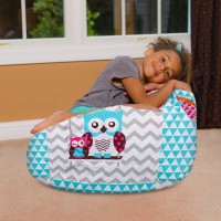 Posh Creations Bean Bag Chair For Kids, Teens, And Adults Includes Removable And Machine Washable Cover, 27In - Medium, Canvas Owls White And Blue