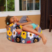 Posh Creations Bean Bag Chair For Kids, Teens, And Adults Includes Removable And Machine Washable Cover, 27In - Medium, Canvas Multi-Colored Flowers On Gray