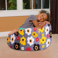 Posh Creations Bean Bag Chair For Kids, Teens, And Adults Includes Removable And Machine Washable Cover, 27In - Medium, Canvas Multi-Colored Flowers On Gray