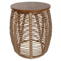 Iris Round Rattan End Table Honey