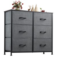 Wlive Fabric Dresser For Bedroom, 6 Drawer Double Dresser, Storage Tower With Fabric Bins, Chest Of Drawers For Closet, Living Room, Hallway, Dark Grey