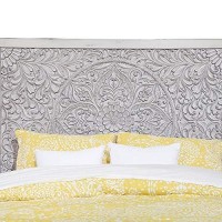 Benjara Wooden Queen Size Bed With Carved High Headboard, Gray