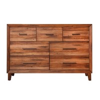 Benjara Transitional Style Seven Drawer Dresser With Metal Bar Handles, Brown