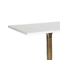 Benjara Rectangular Marble Top Accent Table With 4 Leg Support, White And Gold