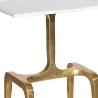Benjara Rectangular Marble Top Accent Table With 4 Leg Support, White And Gold
