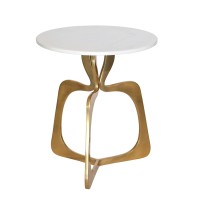 Benjara Round Metal Accent Table With Designer Open Base, White And Gold