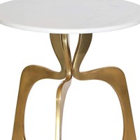 Benjara Round Metal Accent Table With Designer Open Base, White And Gold