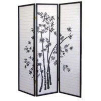 Legacy Decor 3 Panel Privacy Screen Room Divider Black Asian Bamboo Print Design 71' High X 52