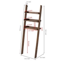 Mygift 5.5 Foot Tall Rustic Burnt Solid Wood Over The Toilet Decorative Ladder Standing Shelf, 3 Tier Bathroom Organizer Leaning Storage Shelves Rack Stand