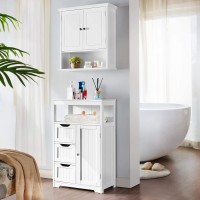 Yaheetech Bathroom Floor Cabinet Wooden Storage Organizer With 1 Door And 3 Drawers Freestanding Cupboard For Bathroomentrywa