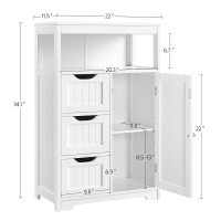 Yaheetech Bathroom Floor Cabinet Wooden Storage Organizer With 1 Door And 3 Drawers Freestanding Cupboard For Bathroomentrywa