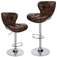 Leopard Shell Back Adjustable Swivel Bar Stools, Padded With Back, Set Of 2 ( Brown-Hot-Stamping Cloth)