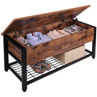 Homekoko Industrial Storage Bench, Entryway Lift Top Shoe Storage Bench In Dining Room, Hallway, Living Room Metal Frame (Rustic Brown)