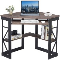 Vecelo Corner Computer Desk 41 X 30 Inches With Smooth Keyboard & Storage Shelves For Home Office Workstation, Rustic Natural Brown