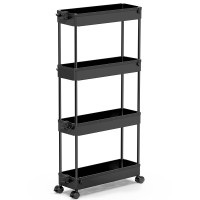 Spacekeeper Slim Rolling Storage Cart 4 Tier Organizer Mobile Shelving Unit Utility Cart Tower Rack For Kitchen Bathroom Laundry