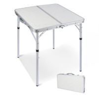 Redswing Small Square Folding Table 2 Feet Adjustable Height, Lightweight And Portable Aluminum Camping Table For Outdoor Indoor Picnic, 24 In X 24 In X 27 In