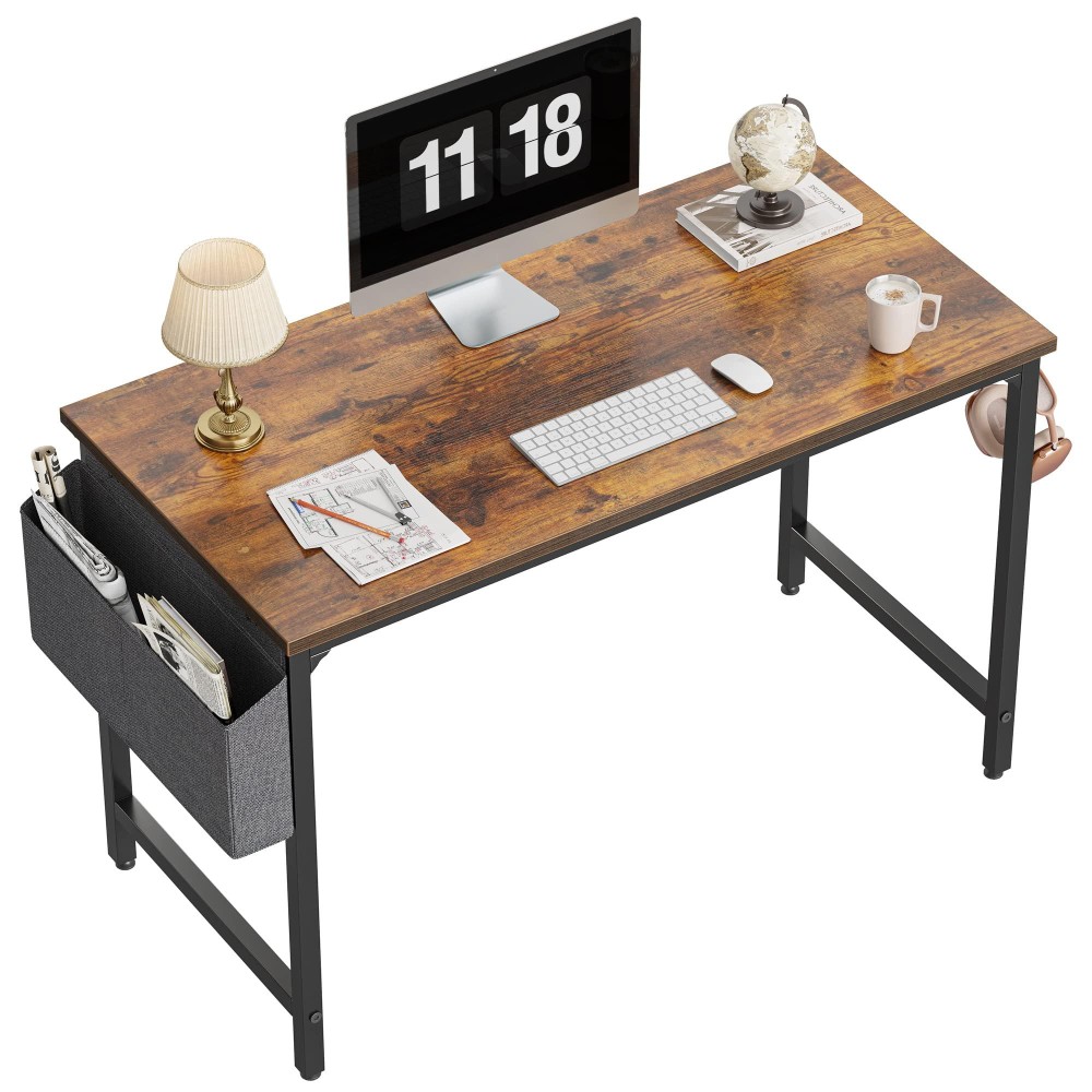 Cubicubi Study Computer Desk 40 Home Office Writing Small Desk Modern Simple Style Pc Table Black Metal Frame Rustic Brown