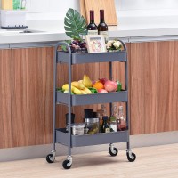 Toolf 3 Tier Rolling Cart, No Screw Metal Utility Cart, Easy Assemble Utility Serving Cart,Sturdy Storage Trolley With Handles, Locking Wheels,For Kitchen Garage Home Bedroom Bathroom, Grey