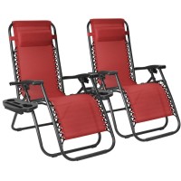 Flamaker Patio Zero Gravity Chair Outdoor Folding Lounge Chair Recliners Adjustable Lawn Lounge Chair With Pillow For Poolside, Yard And Camping (Red)