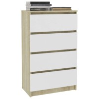 Vidaxl Sideboard, Sideboard Cabinet Side Cabinet With Drawers, Drawer Sideboard, Storage Side Cabinet, Modern, White And Sonoma Oak Engineered Wood