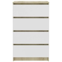 Vidaxl Sideboard, Sideboard Cabinet Side Cabinet With Drawers, Drawer Sideboard, Storage Side Cabinet, Modern, White And Sonoma Oak Engineered Wood