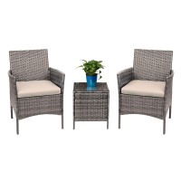 Devoko 3 Pieces Patio Furniture Sets Clearance Pe Rattan Wicker Chairs With Table Outdoor Garden Porch Furniture Sets (Light Grey)