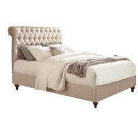 Fabric Upholstered Wooden Full Bed with Button Tufted Headboard, Beige