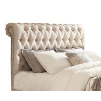 Fabric Upholstered Wooden Full Bed with Button Tufted Headboard, Beige