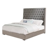 Fabric Upholstered California King Size Bed with Button Tufted Details, Gray
