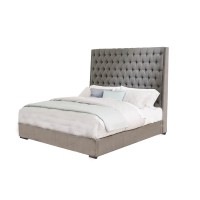 Fabric Upholstered Wooden Queen Size Bed with Button Tufted Details, Gray