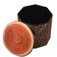 Wonderful Think Creative Home 14X14 Inch Fruit Storage Stool Ottoman, Cute Folding Storage Toy Box With Foam Cushion, Collapsible Storage Seat Chest (Tree Stump)