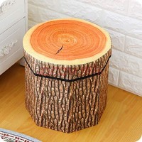 Wonderful Think Creative Home 14X14 Inch Fruit Storage Stool Ottoman, Cute Folding Storage Toy Box With Foam Cushion, Collapsible Storage Seat Chest (Tree Stump)