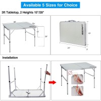 Redcamp Small Square Folding Table 2 Foot Adjustable Height, Portable Aluminum Camping Table Lightweight For Picnic Beach Outdoor Indoor, White 24 X 24 Inch