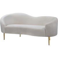 Meridian Furniture Ritz Collection Modern | Contemporary Velvet Upholstered Loveseat with Sturdy Metal Legs in Rich Gold Finish, Cream, 67