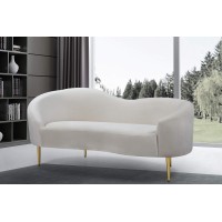 Meridian Furniture Ritz Collection Modern | Contemporary Velvet Upholstered Loveseat with Sturdy Metal Legs in Rich Gold Finish, Cream, 67